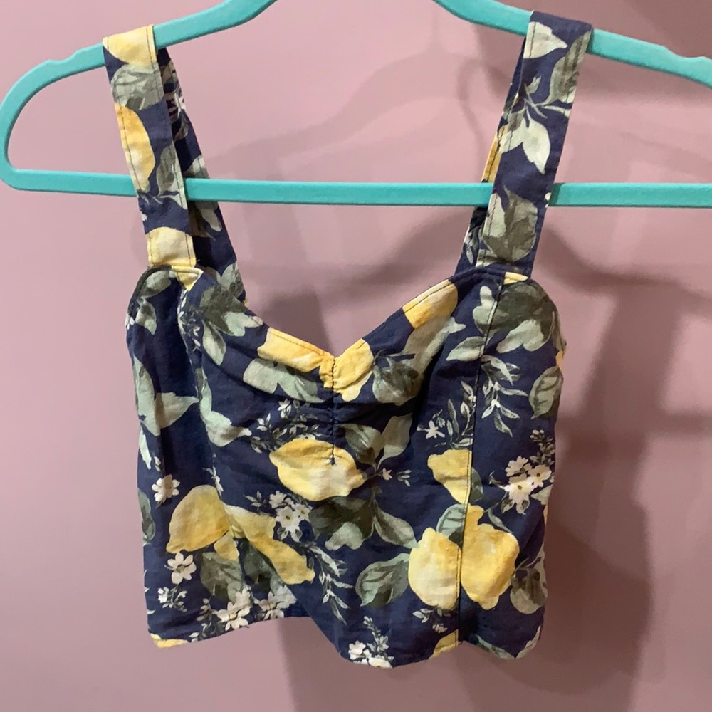 Abercrombie navy / lemon crop top